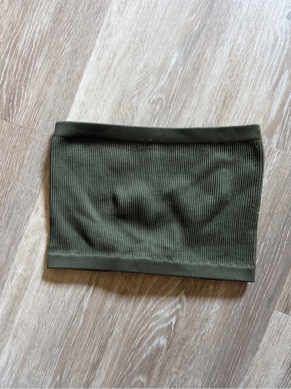 Ribbed Strapless Crop Top — Olive Green - Picture 2 of 2